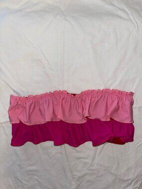 Solid & Stripes Ruffle Red and Pink Bandeau Bikini Top (ONLY), Size Large